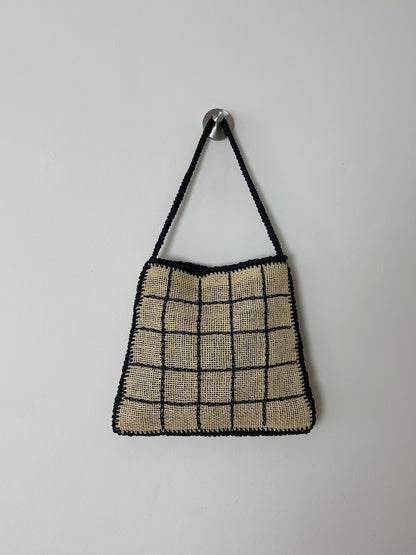 Raffia checked bag | Ecru / navy