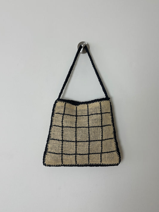 Raffia checked bag | Ecru / navy