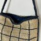Raffia checked bag | Ecru / navy