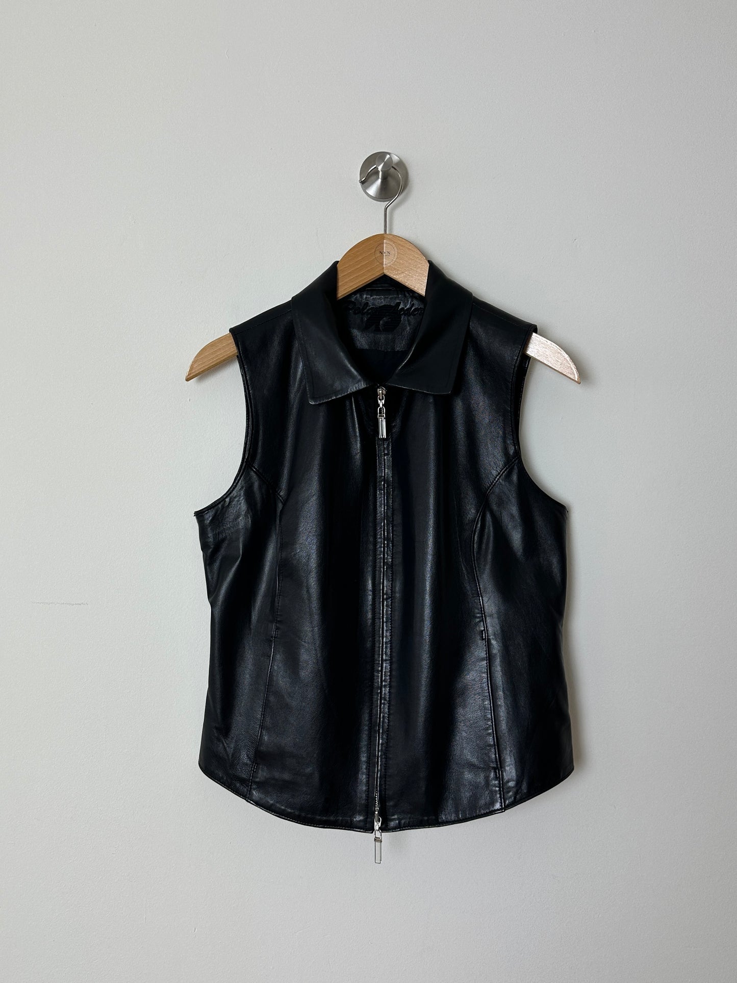 Leather zip vest | Black