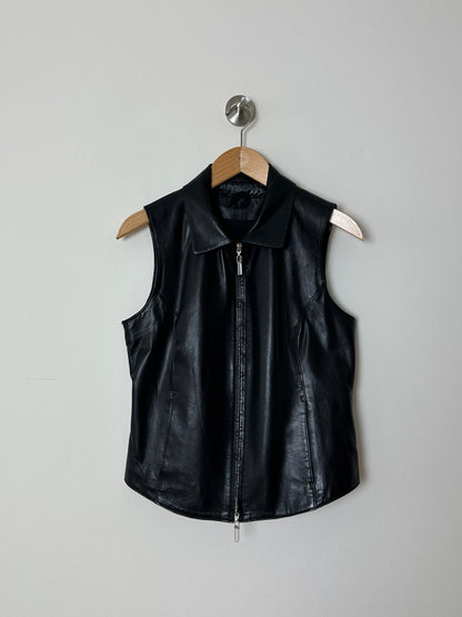 Leather zip vest | Black