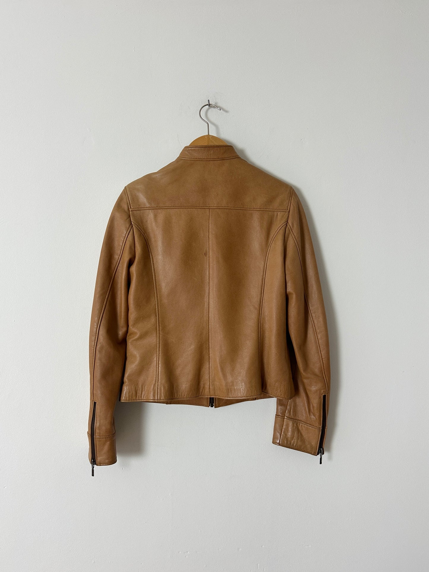 Leather fitted jacket | Camel
