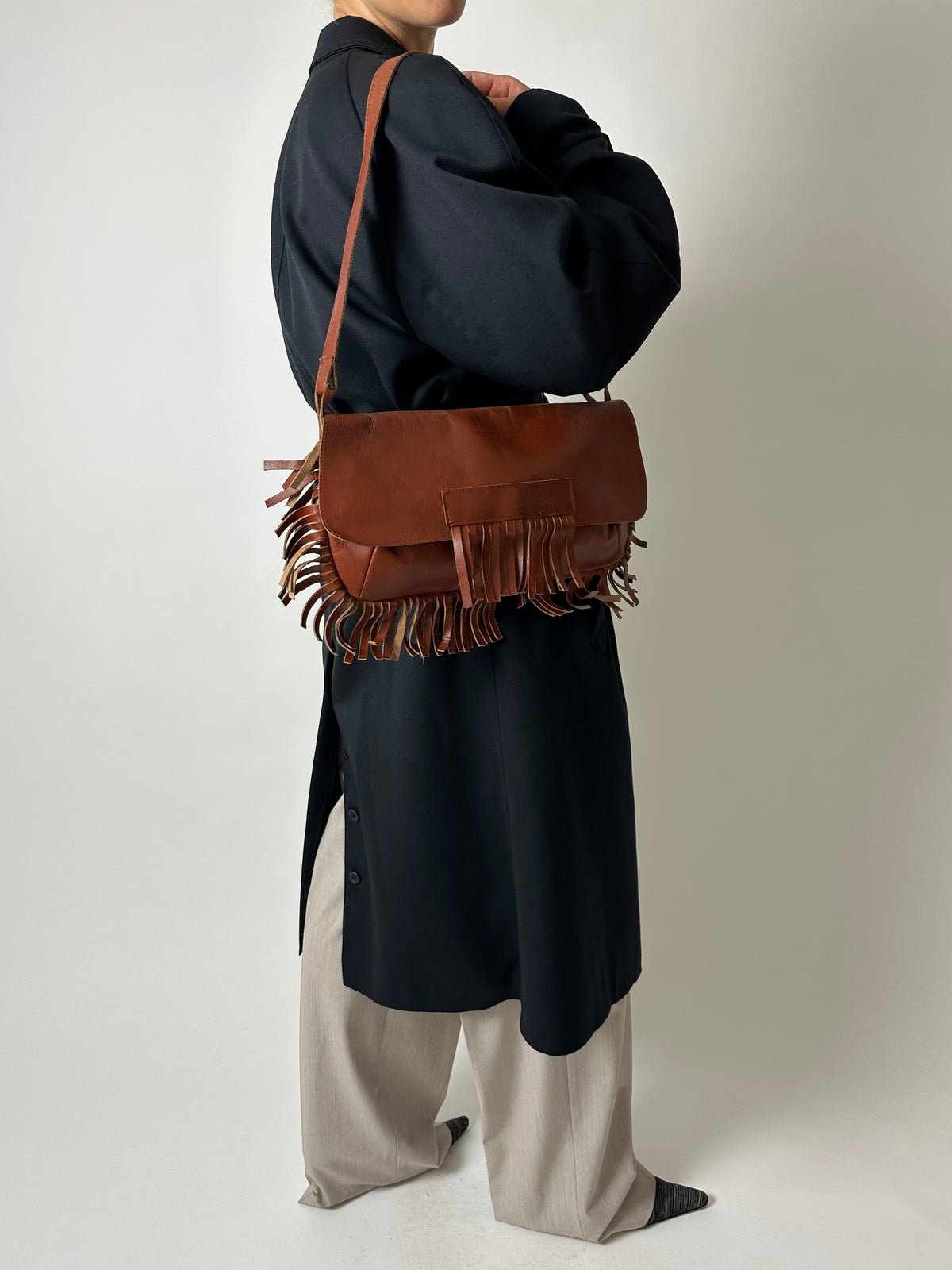 Leather fringe bag | Brown