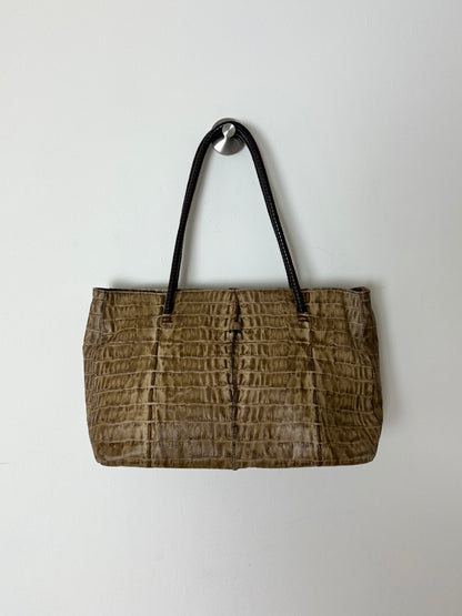 Embossed leather tote bag | Brown