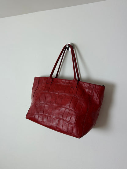 Embossed leather tote bag | Bright red