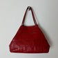 Embossed leather tote bag | Bright red