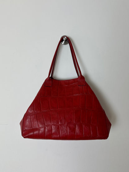 Embossed leather tote bag | Bright red