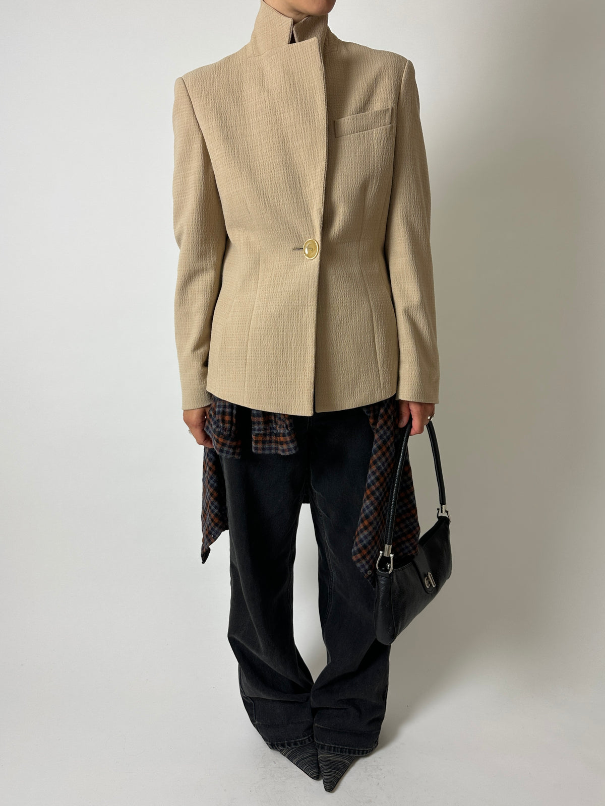 Fitted wool blend blazer | Soft beige