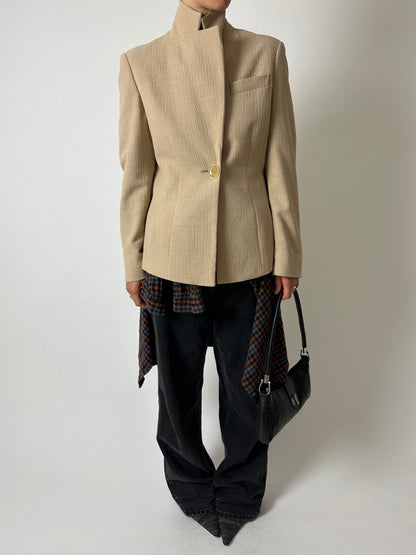 Fitted wool blend blazer | Soft beige