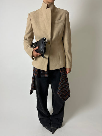 Fitted wool blend blazer | Soft beige
