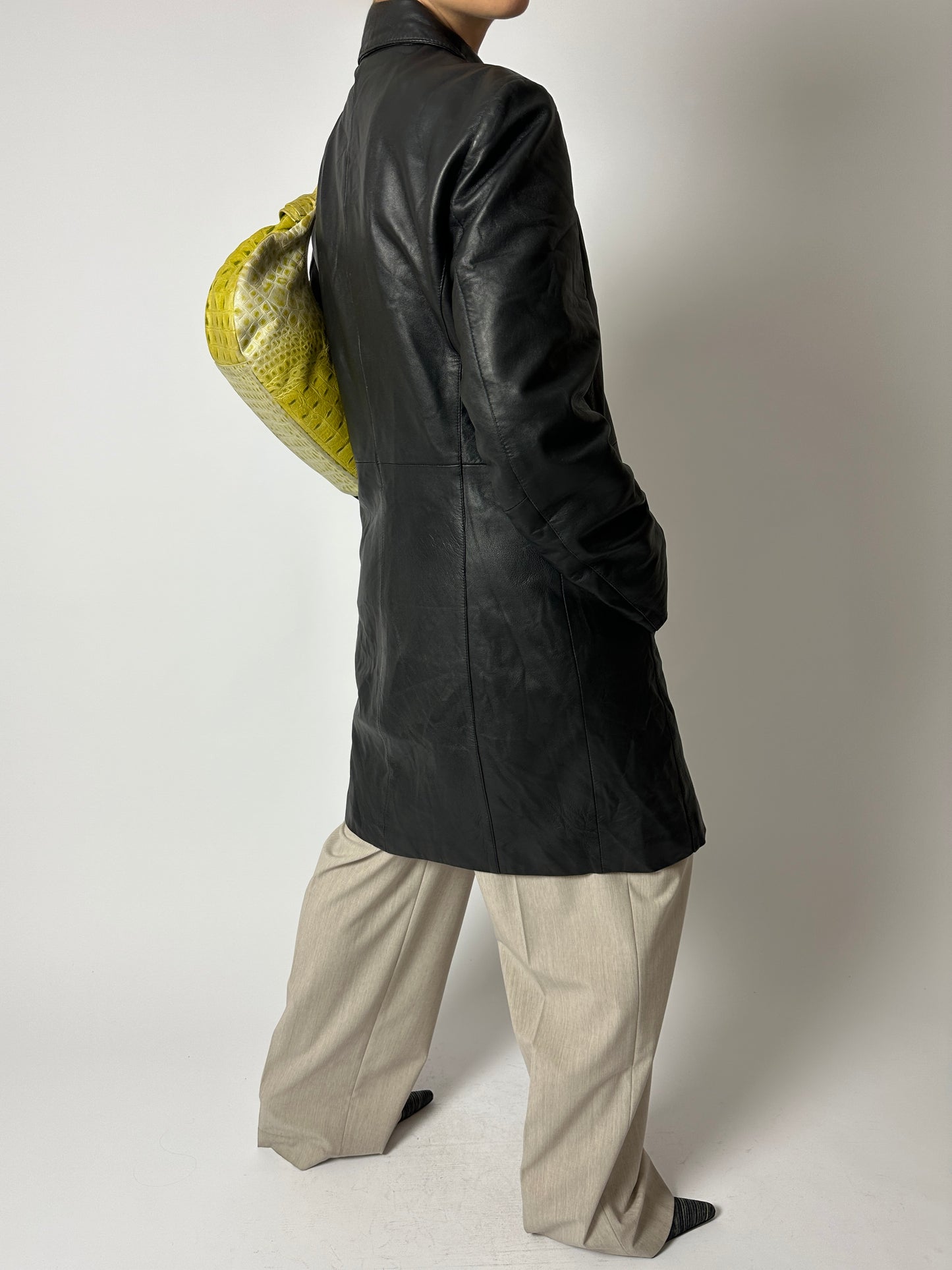 Long leather coat | Black
