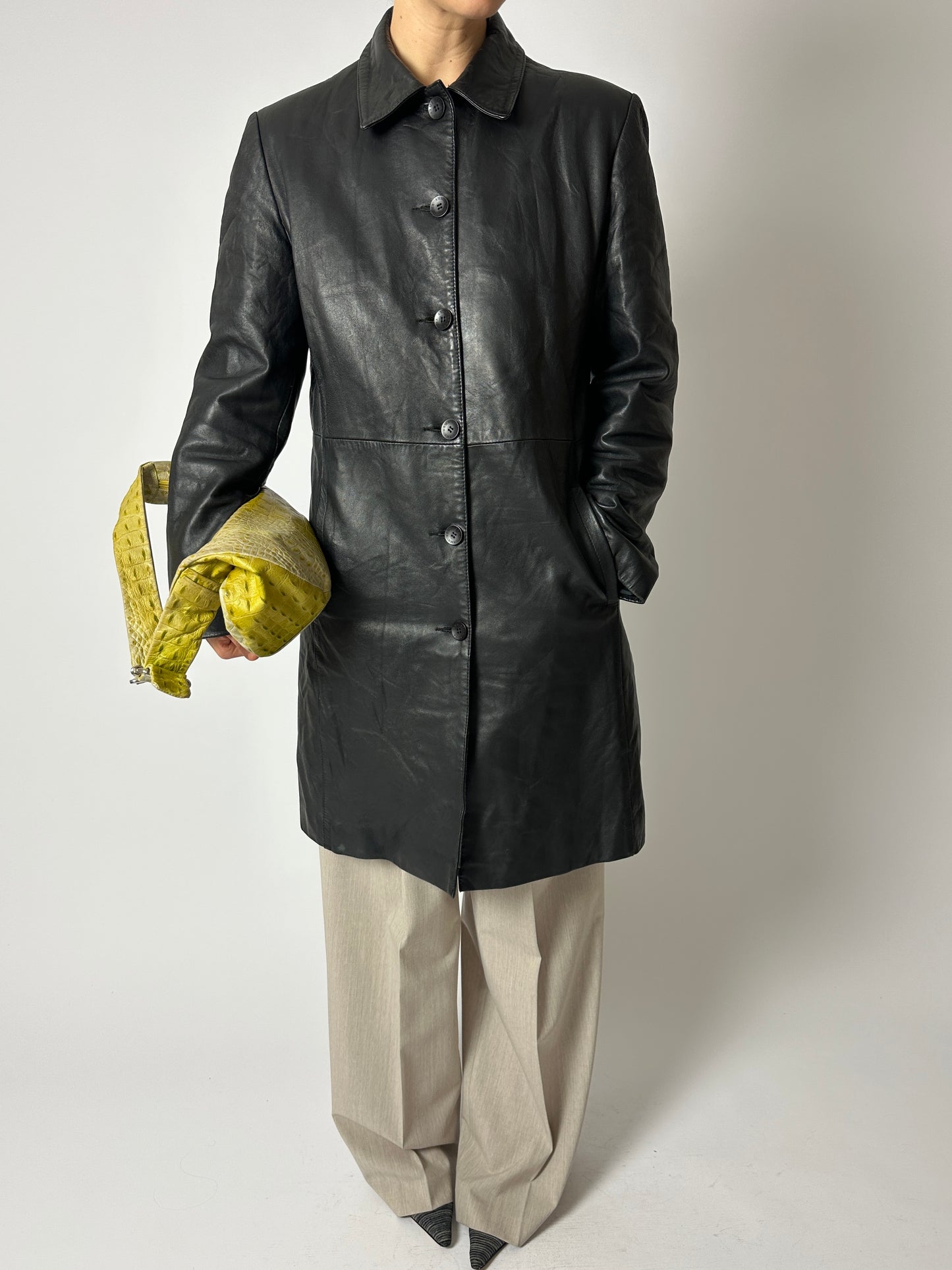 Long leather coat | Black