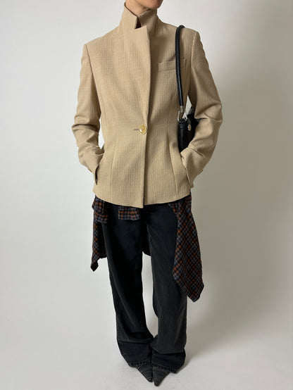 Fitted wool blend blazer | Soft beige