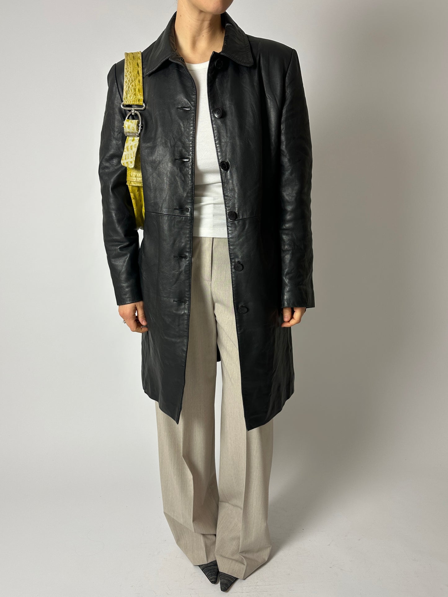 Long leather coat | Black