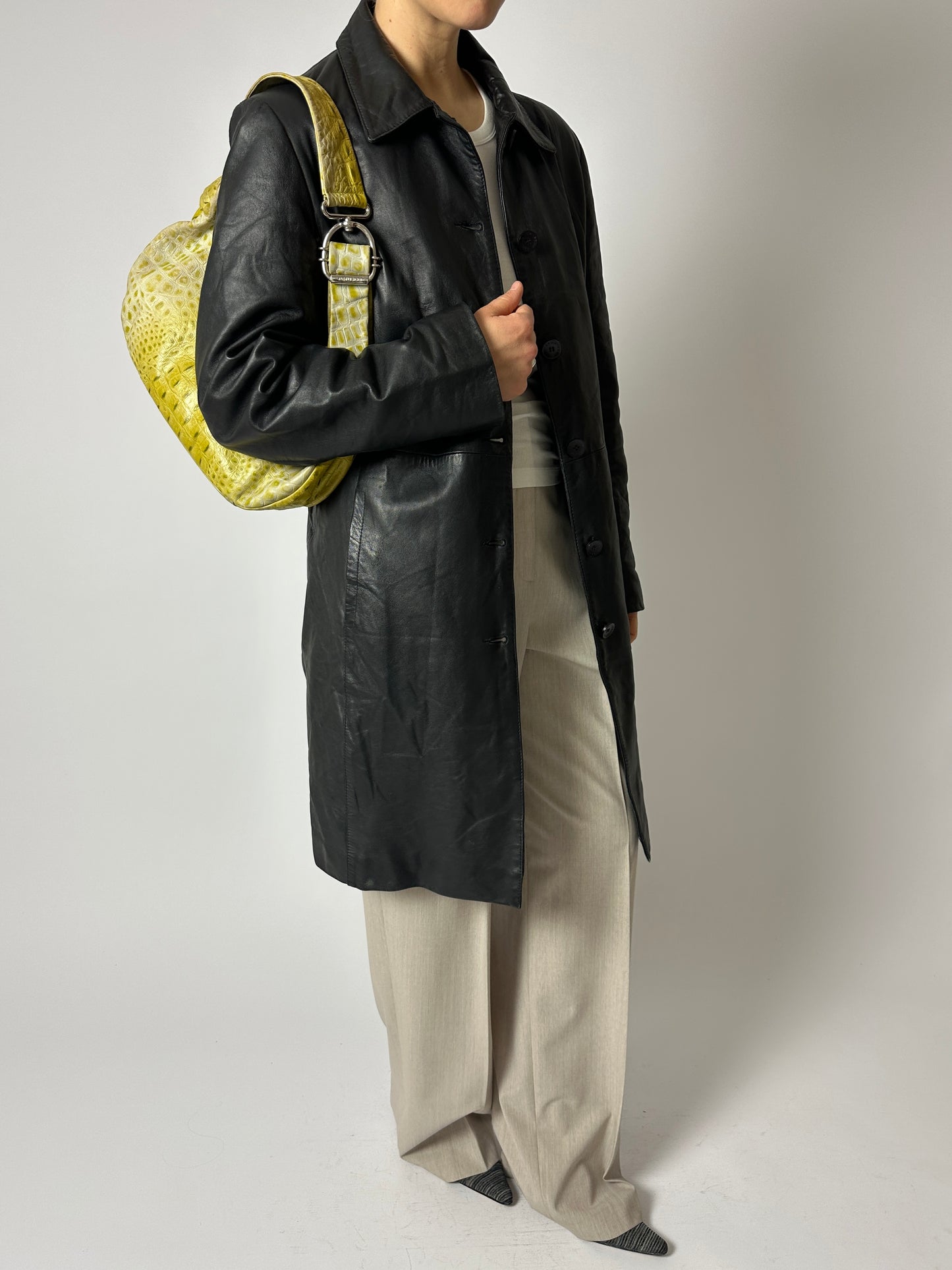 Long leather coat | Black
