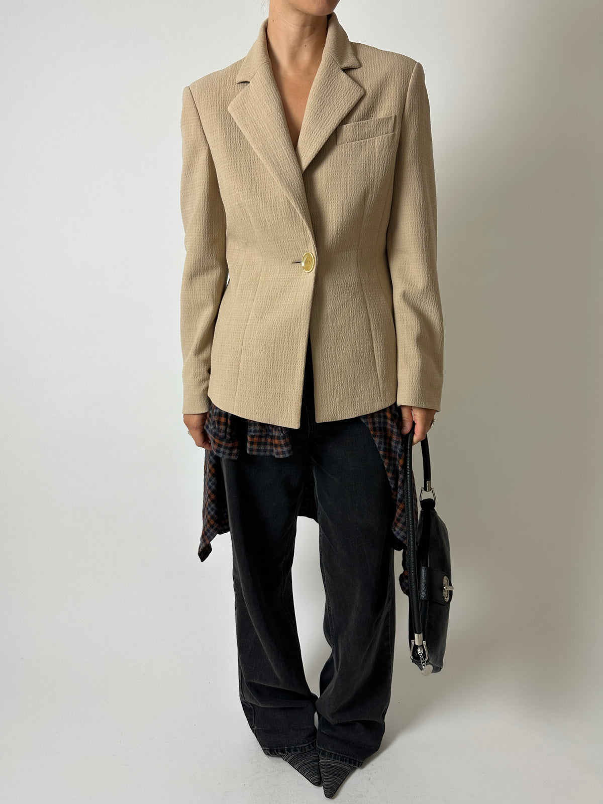 Fitted wool blend blazer | Soft beige