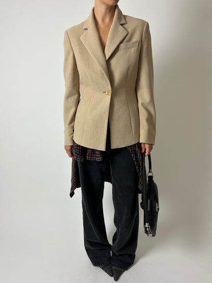 Fitted wool blend blazer | Soft beige