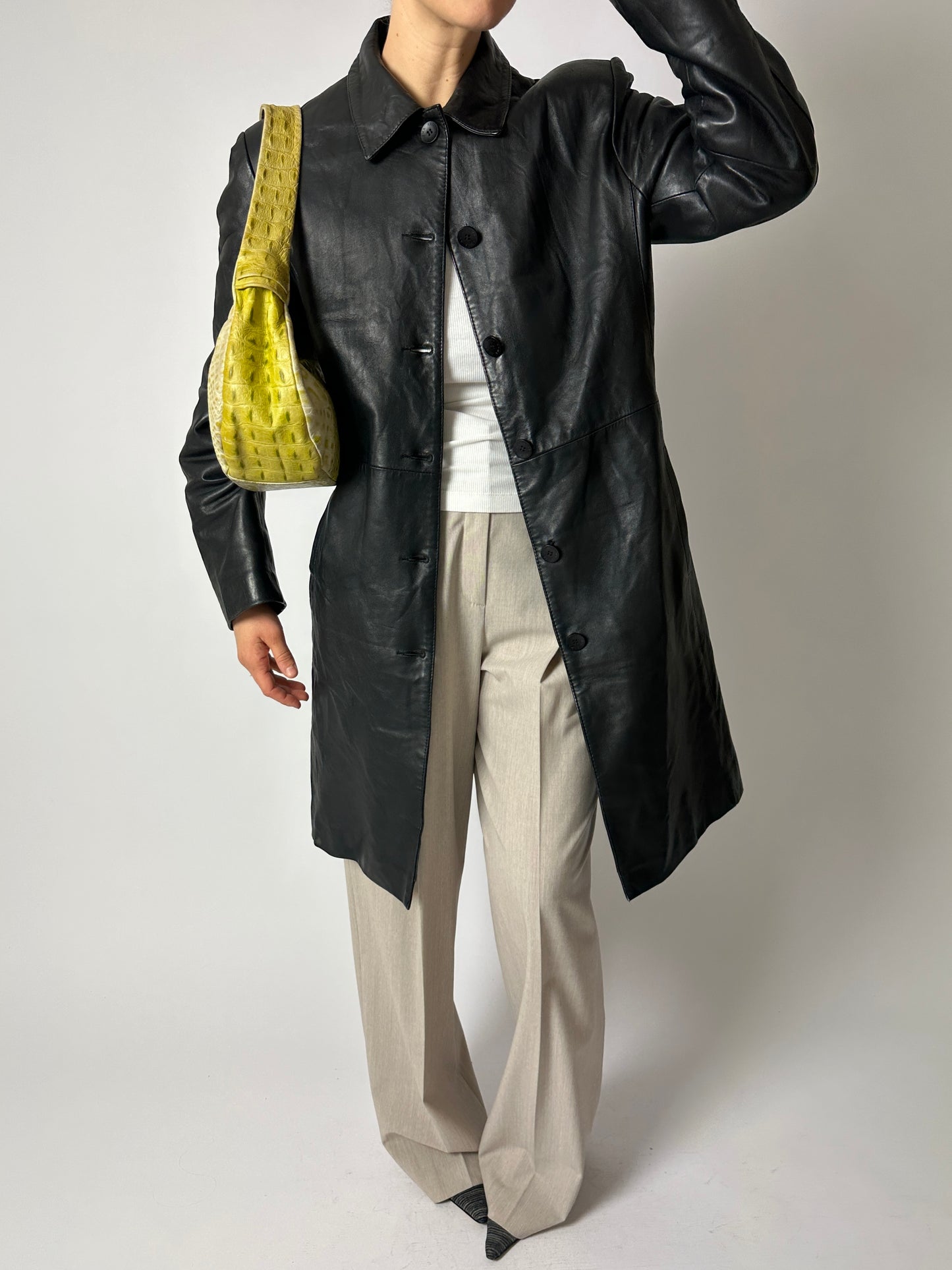 Long leather coat | Black