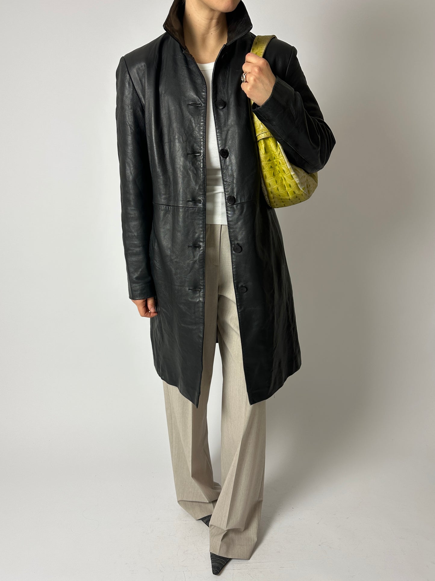 Long leather coat | Black