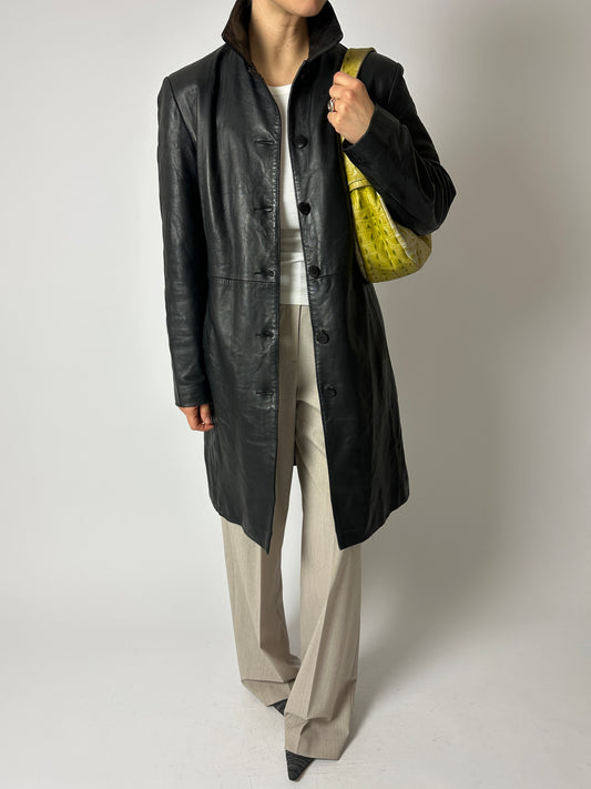 Long leather coat | Black