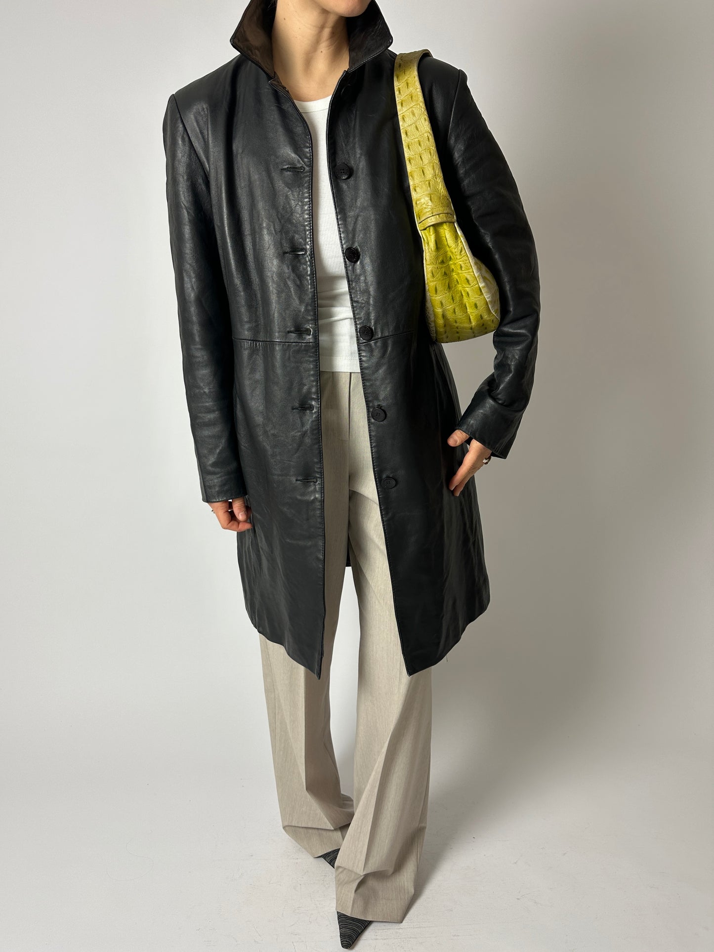 Long leather coat | Black
