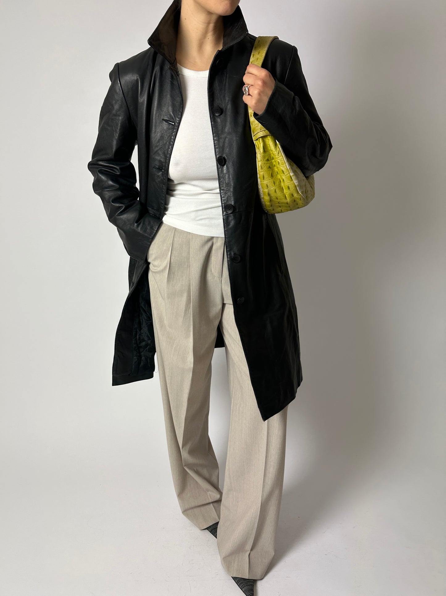 Long leather coat | Black