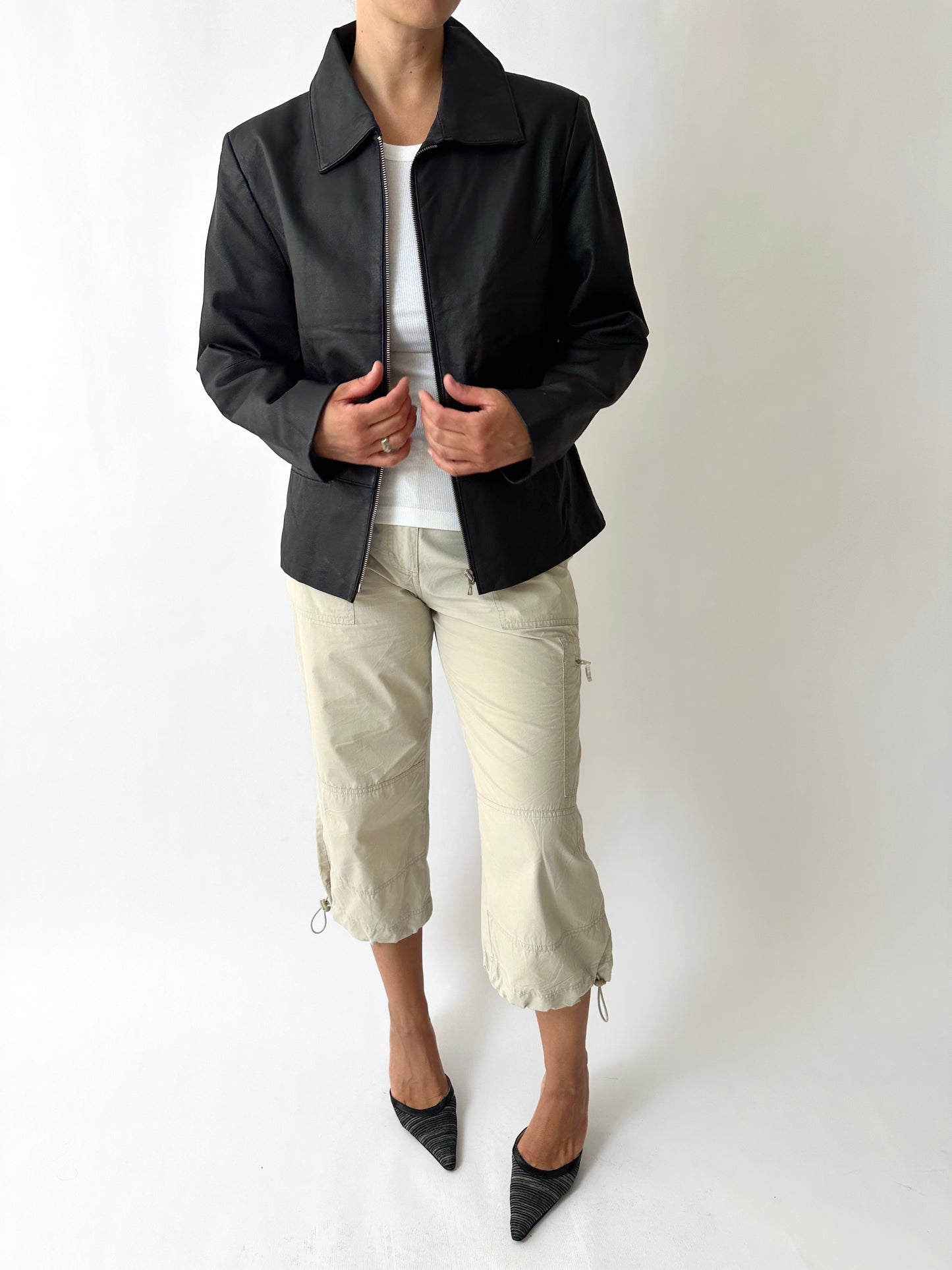 Leather zip jacket | Black