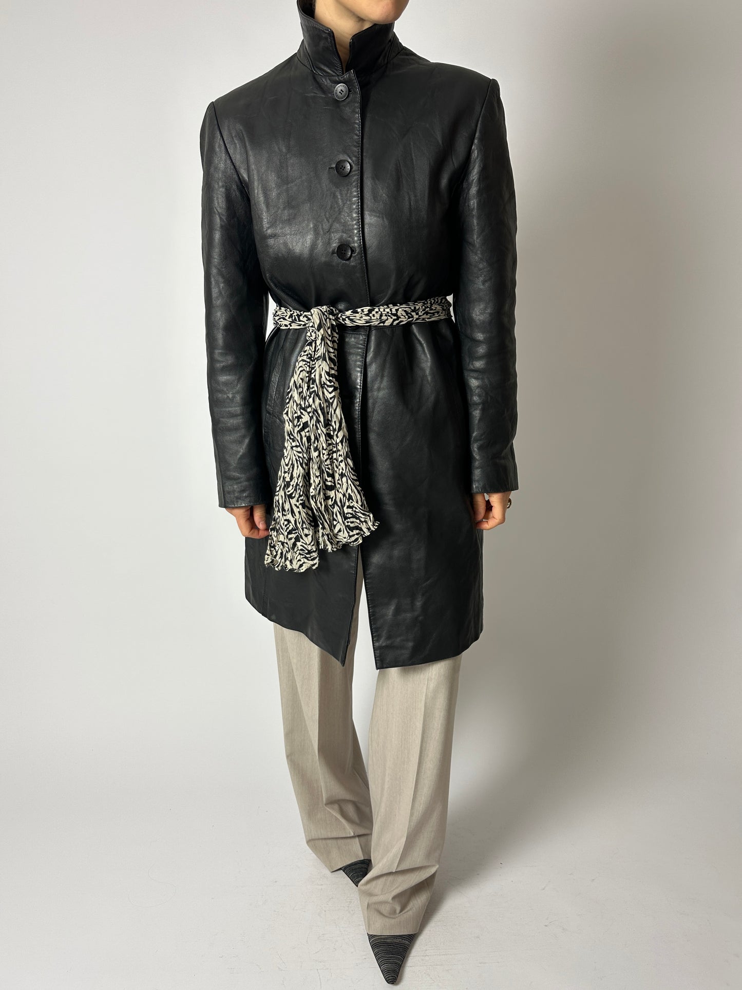 Long leather coat | Black