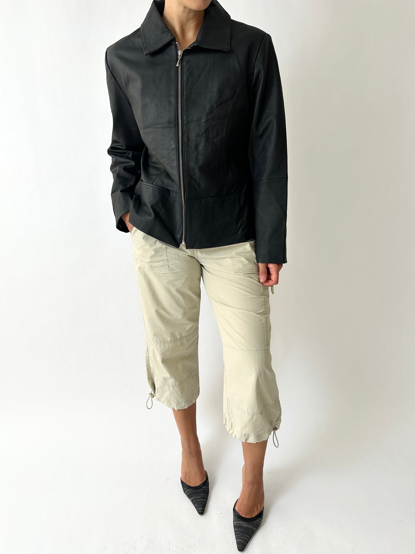 Leather zip jacket | Black