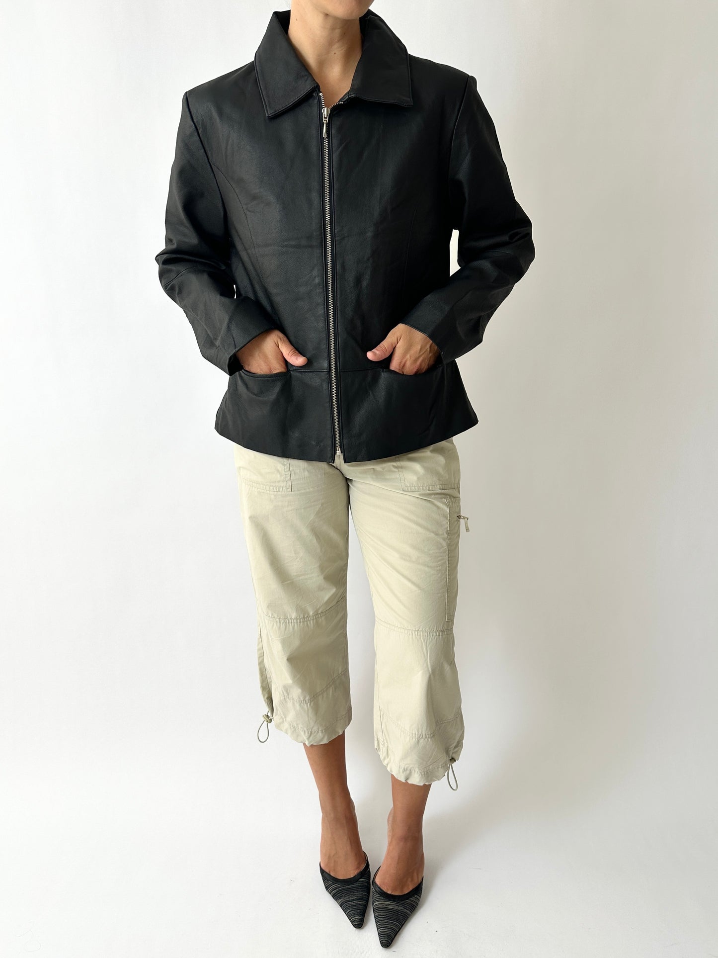 Leather zip jacket | Black