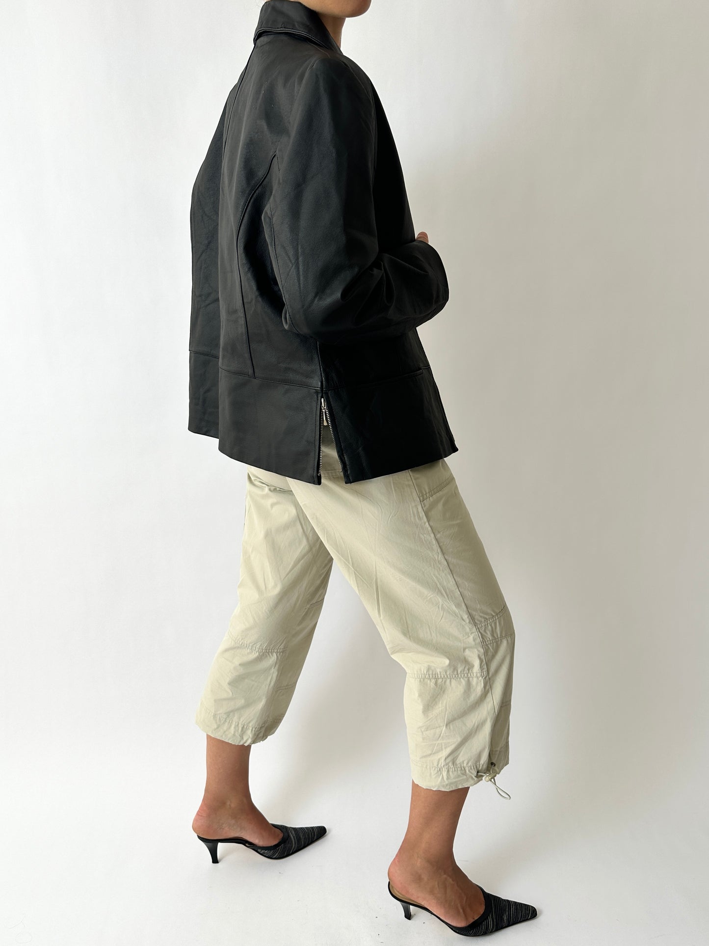 Leather zip jacket | Black