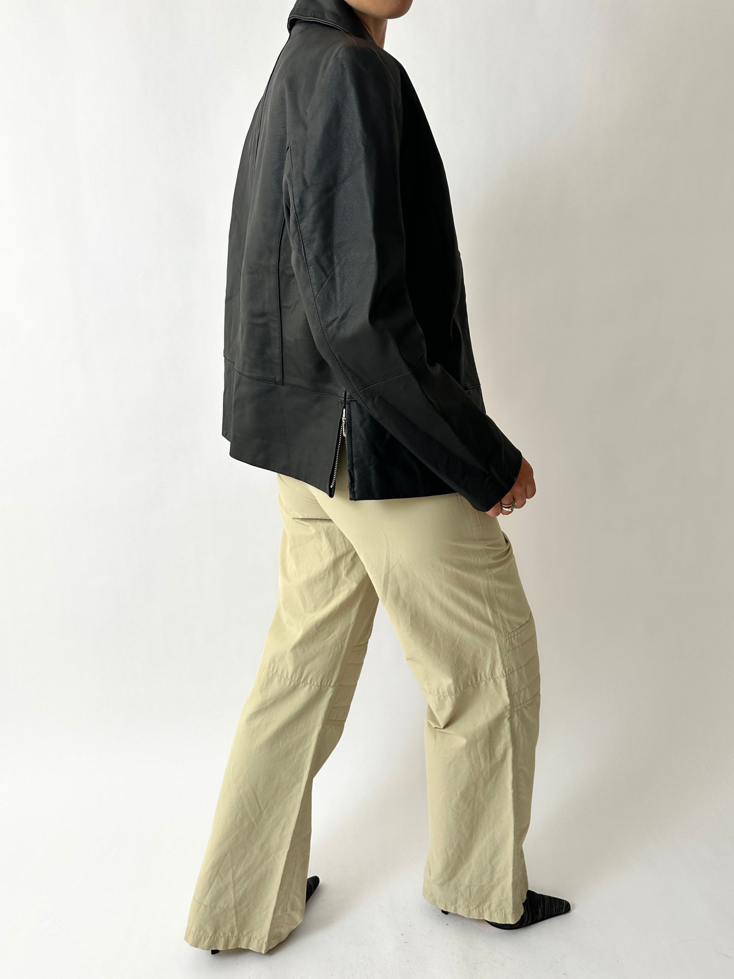 Leather zip jacket | Black
