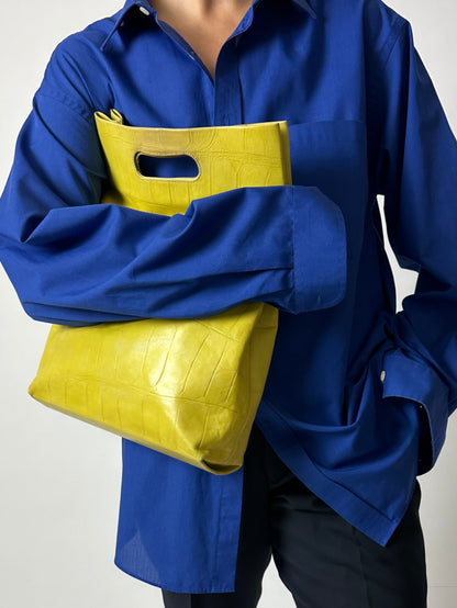 Croc embossed leather bag | Lime