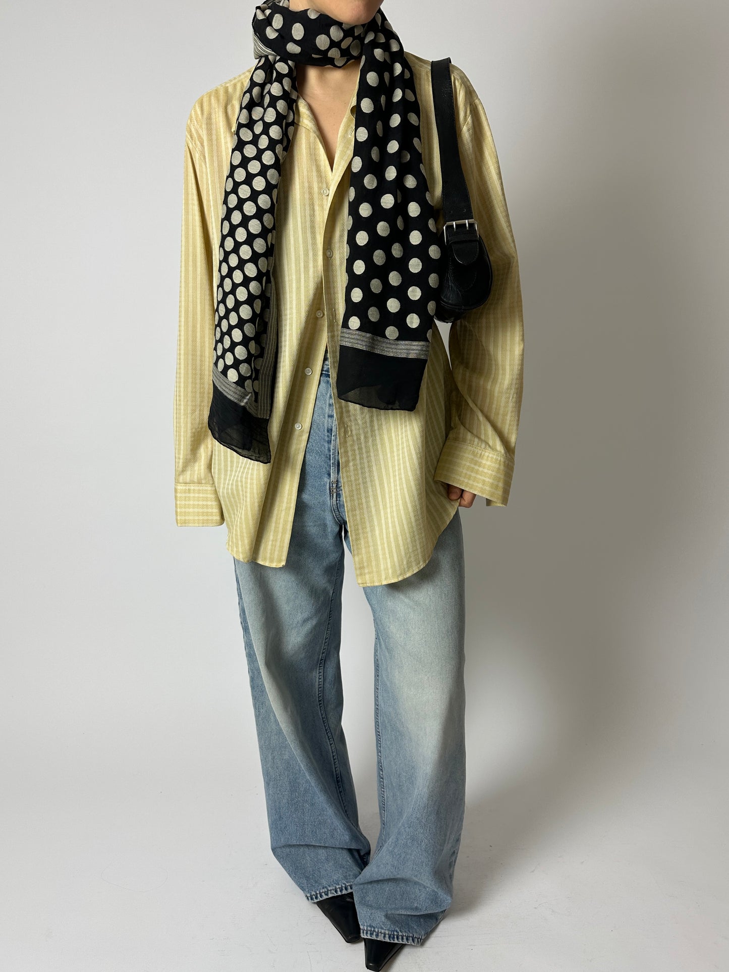 Silk dotted scarf | Black / Ecru