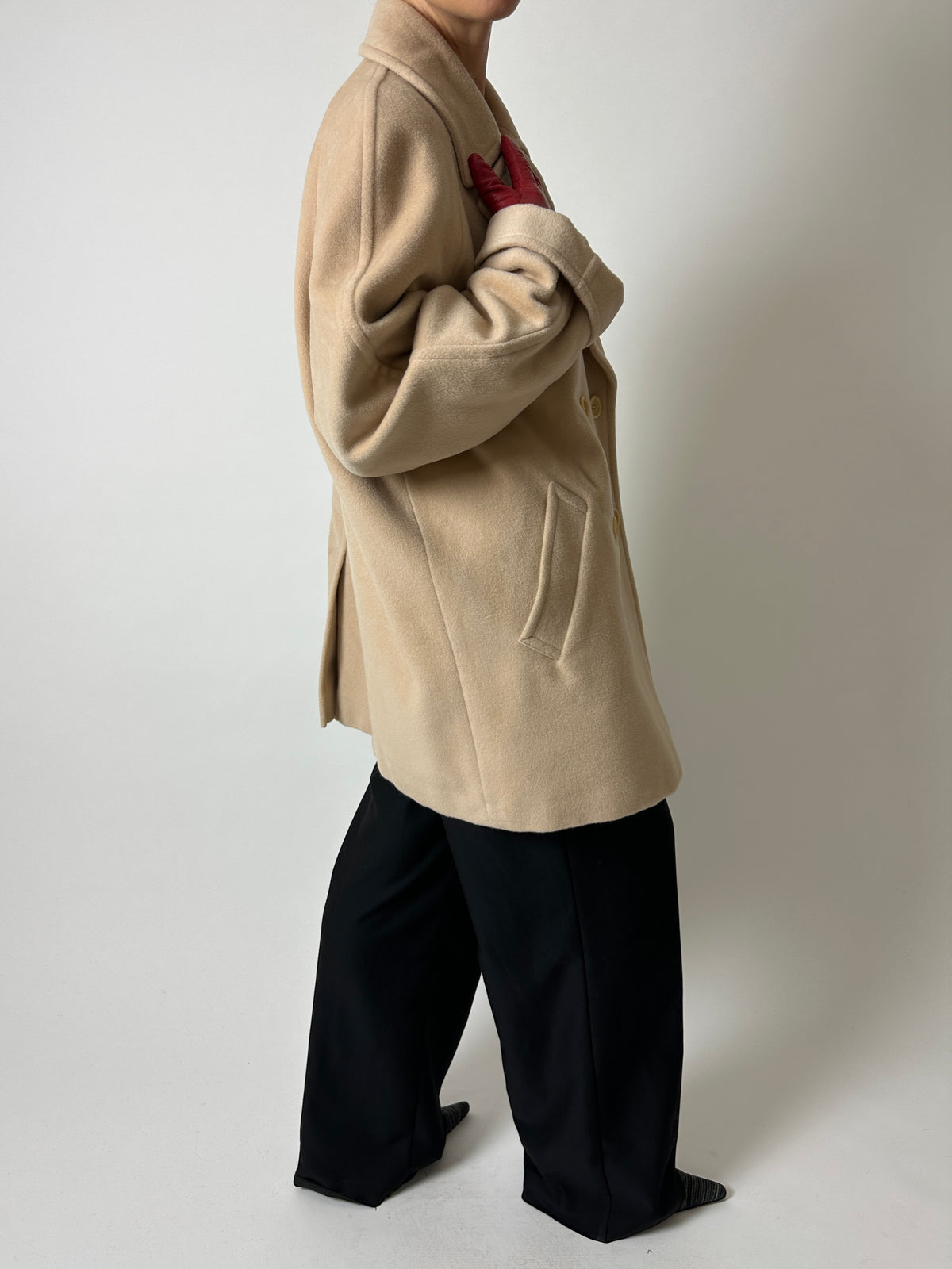 Double-breasted wool coat | Soft ecru