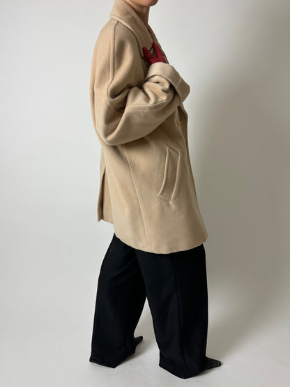 Double-breasted wool coat | Soft ecru