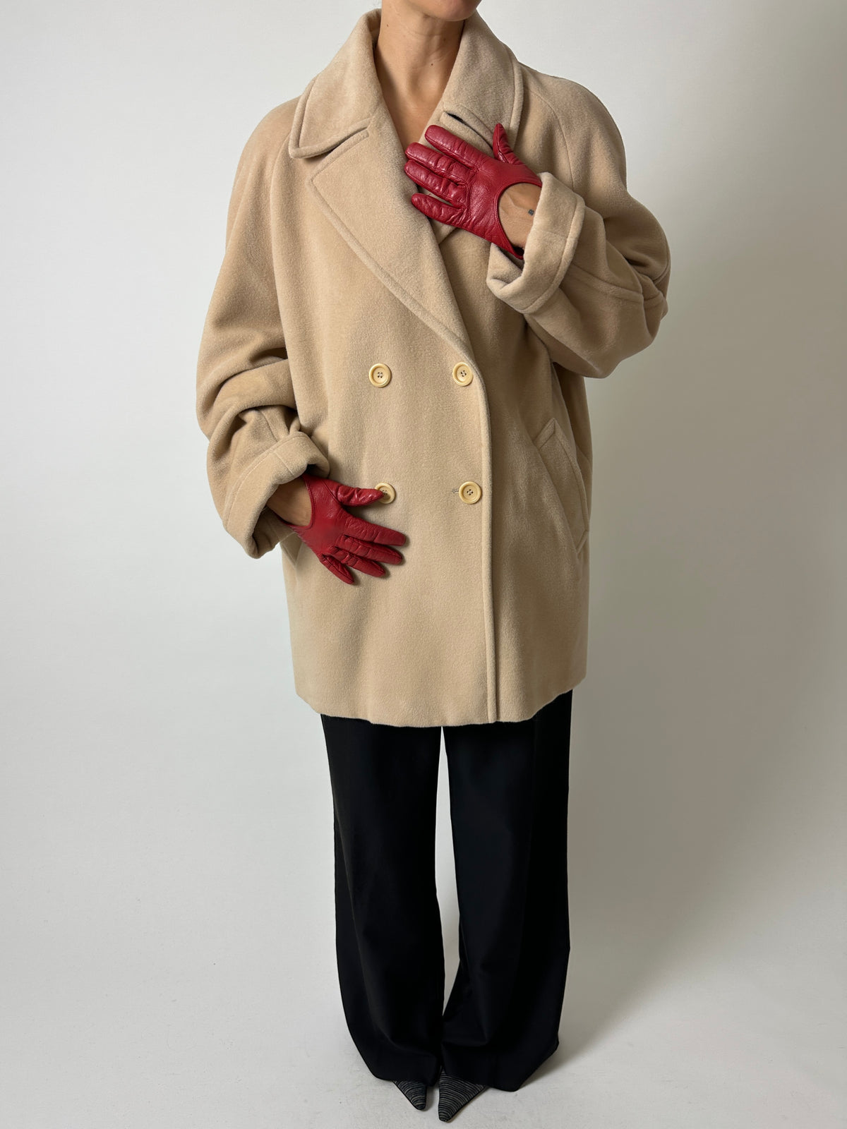Double-breasted wool coat | Soft ecru
