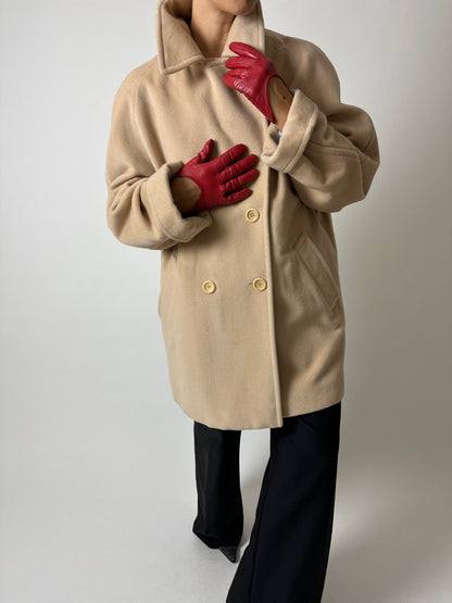 Double-breasted wool coat | Soft ecru