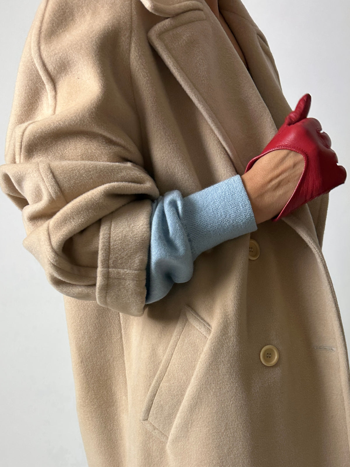 Double-breasted wool coat | Soft ecru