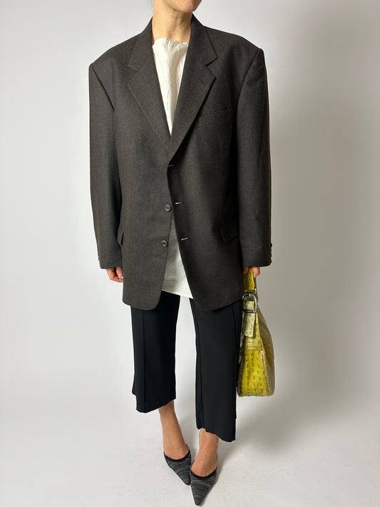 Relaxed fit wool blazer | Dark Brown