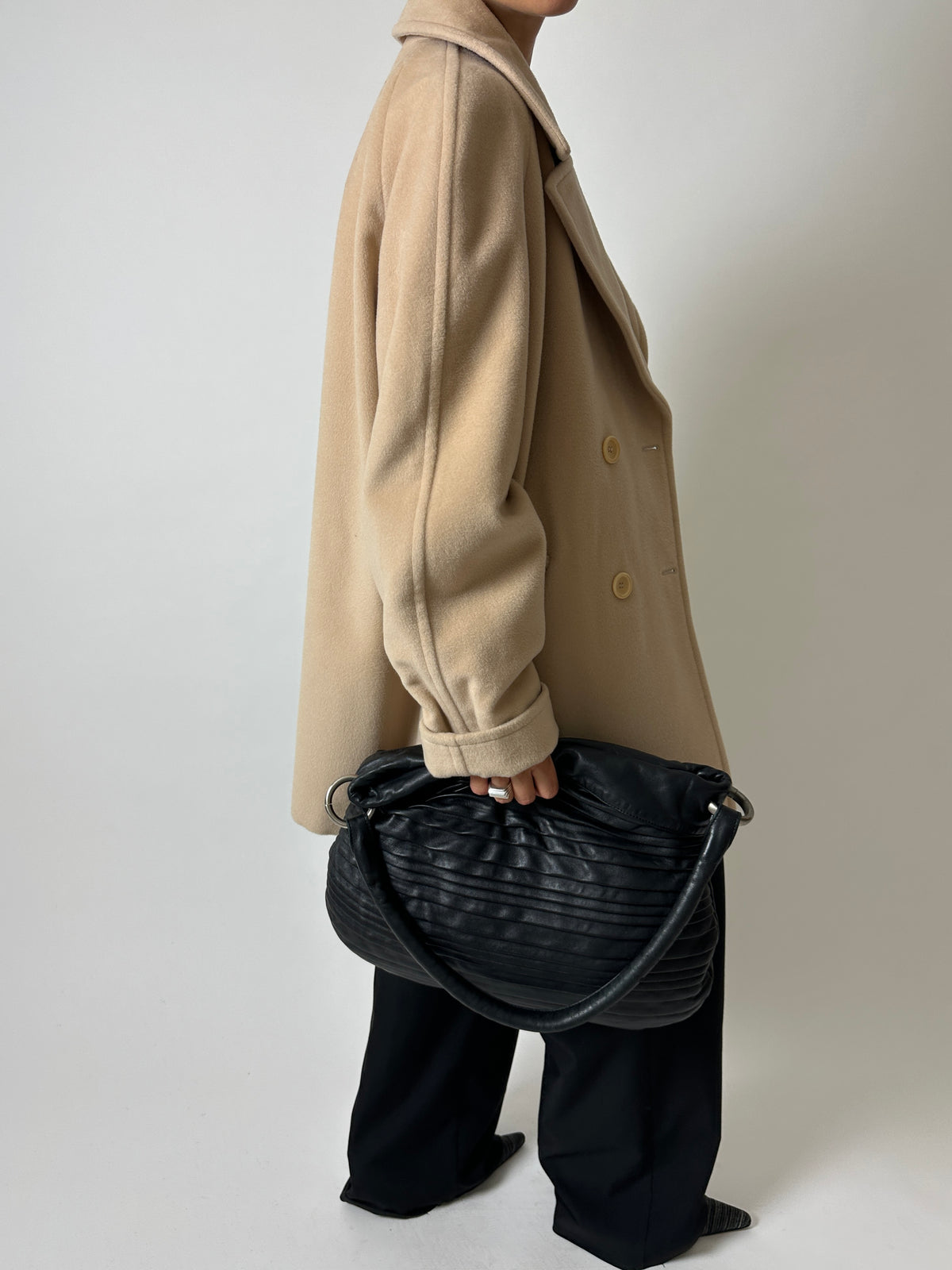 Double-breasted wool coat | Soft ecru