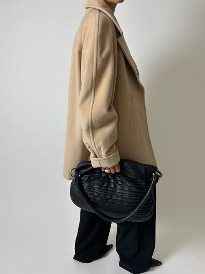 Double-breasted wool coat | Soft ecru