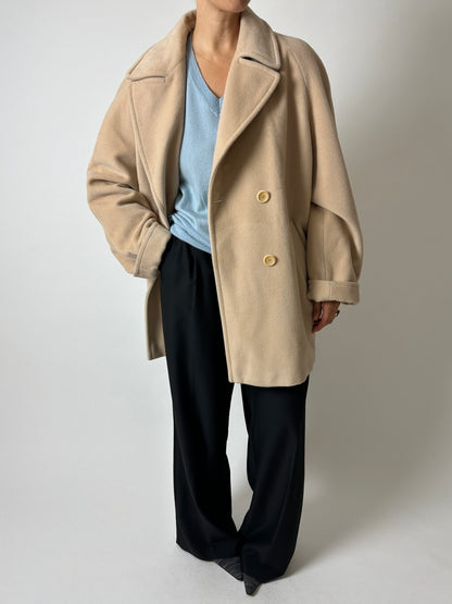 Double-breasted wool coat | Soft ecru