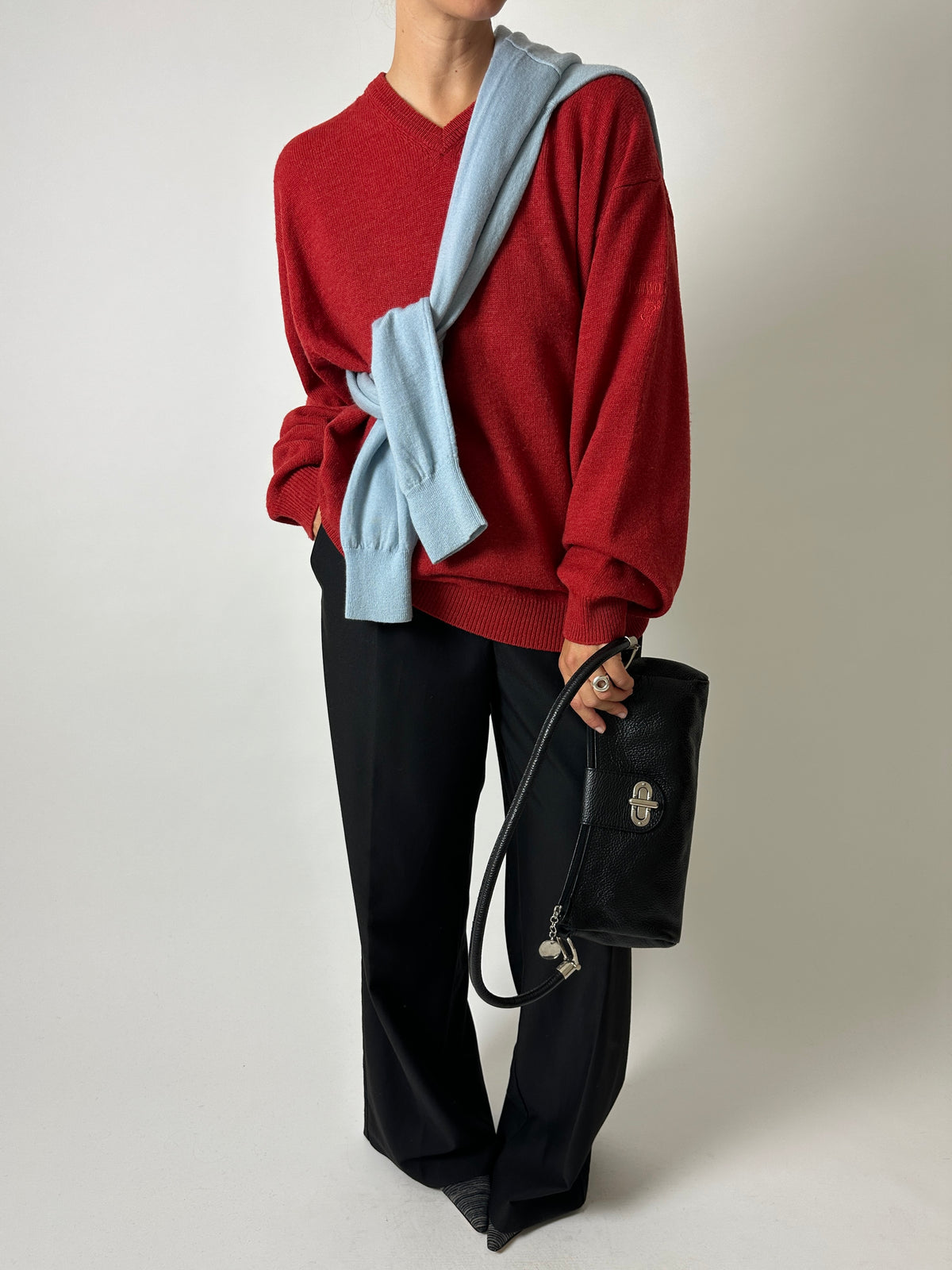 Wool v-neck jumper | Light blue