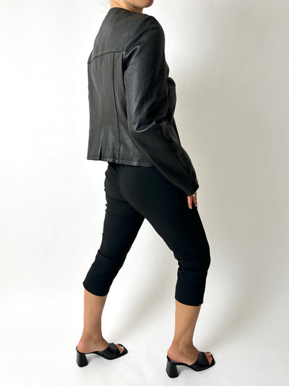 Cropped leather jacket | Black