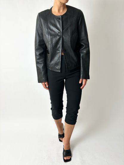 Cropped leather jacket | Black