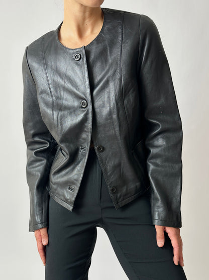 Cropped leather jacket | Black