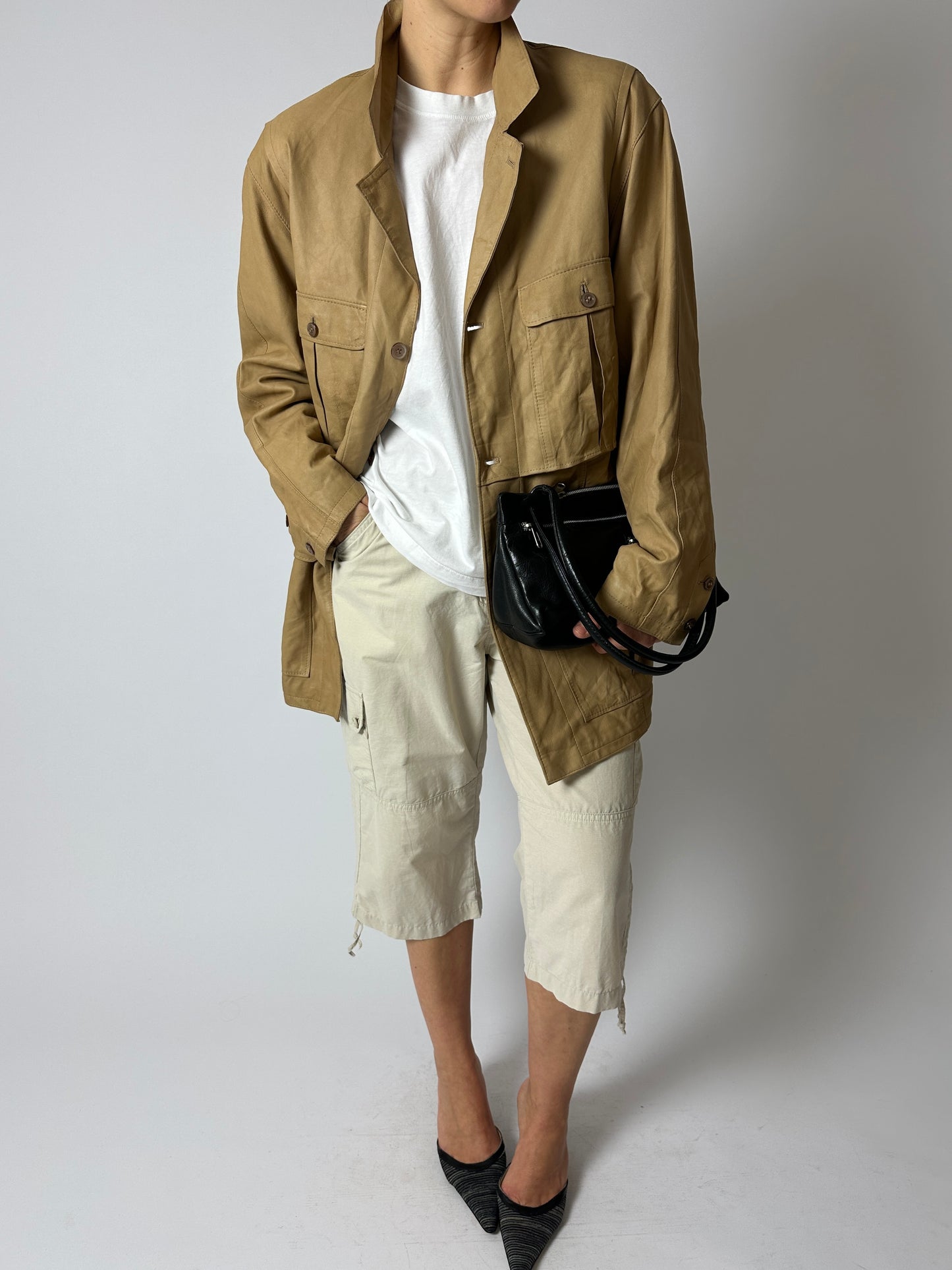Leather safari  jacket | Soft beige