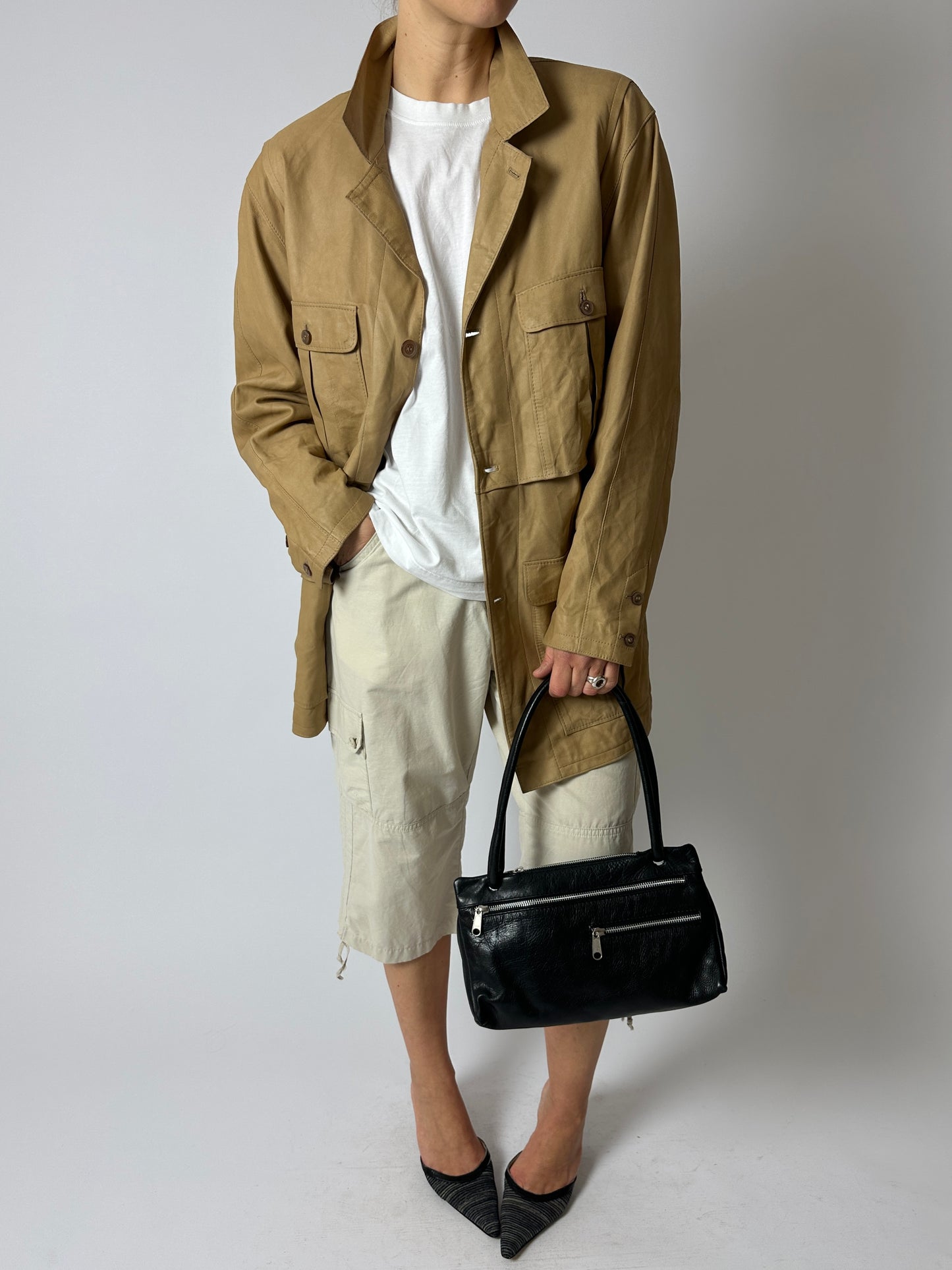 Leather safari  jacket | Soft beige