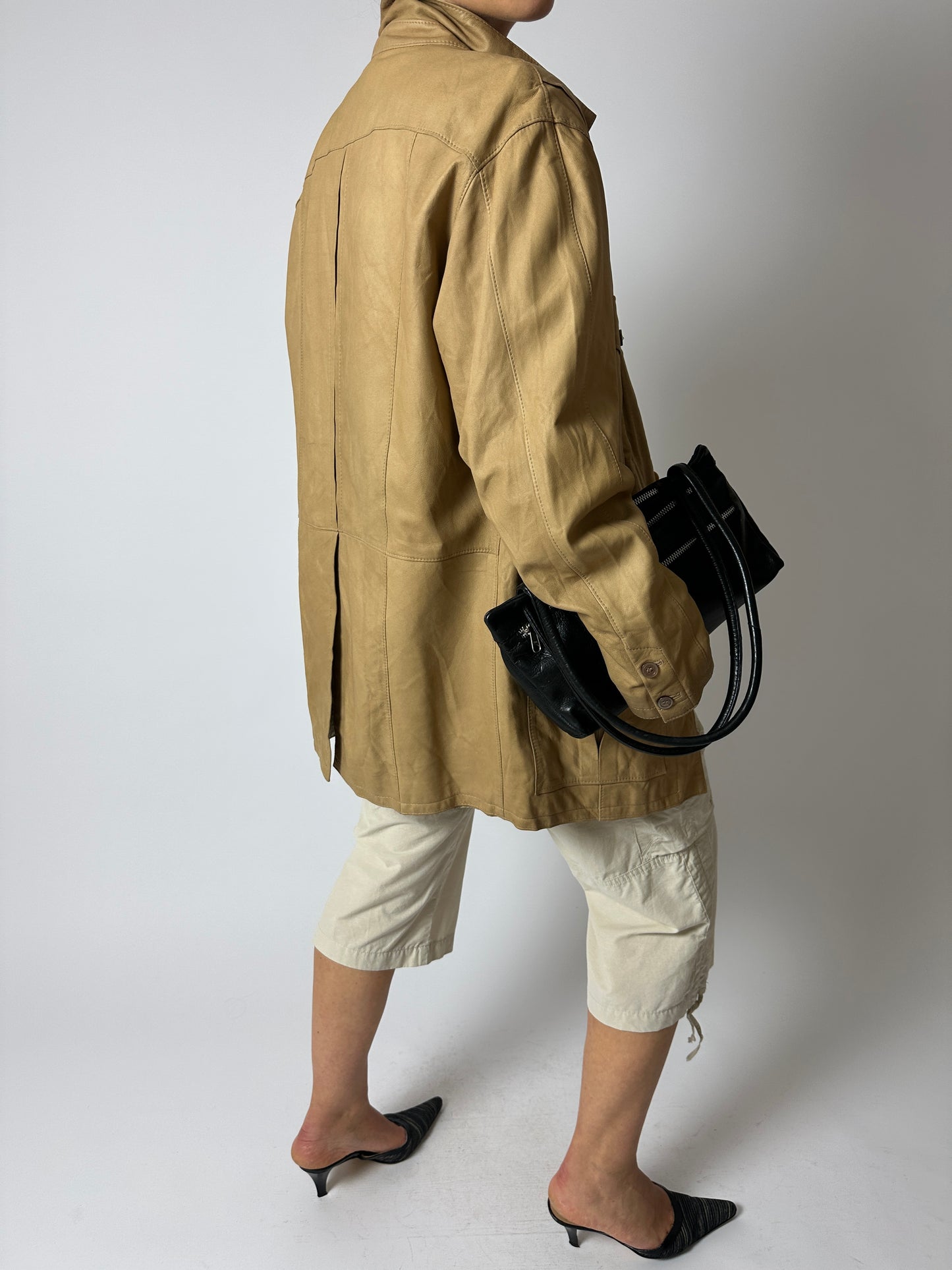 Leather safari  jacket | Soft beige